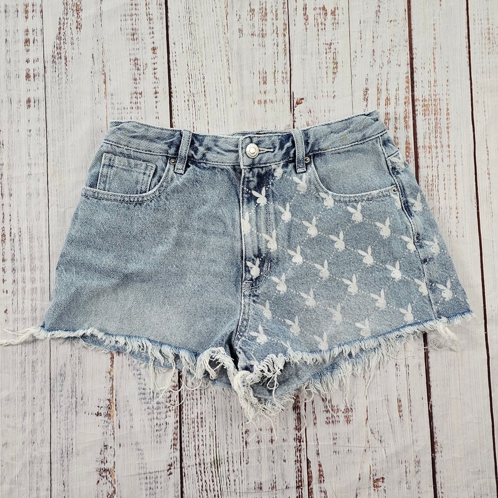 Playboy x Pacsun Light Wash Bunny Print Denim Cutoff Shorts Women's 27